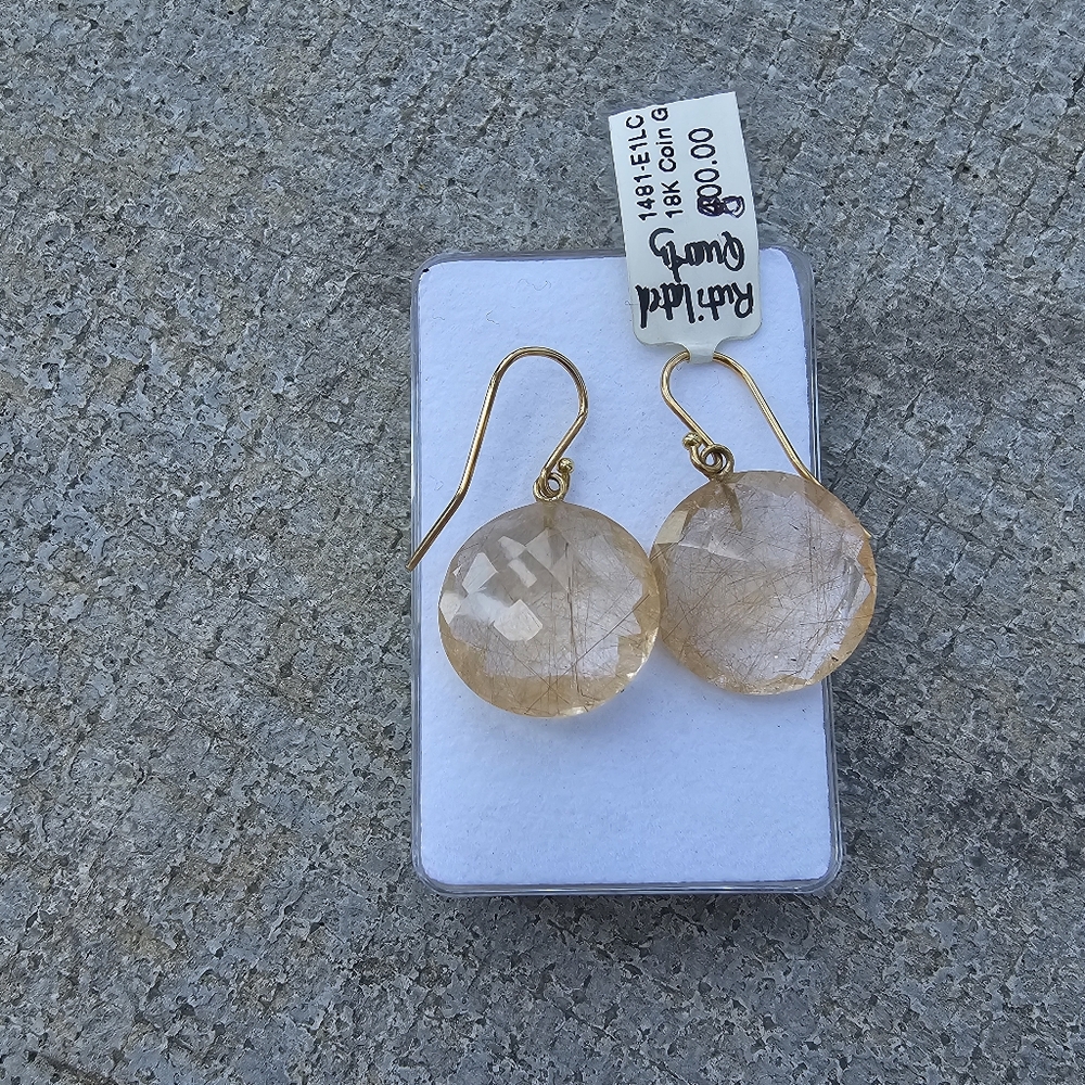 Elegant Rutilated Quartz And Solid 18k Yellow Gold Drop Earrings - Picture 6 of 12